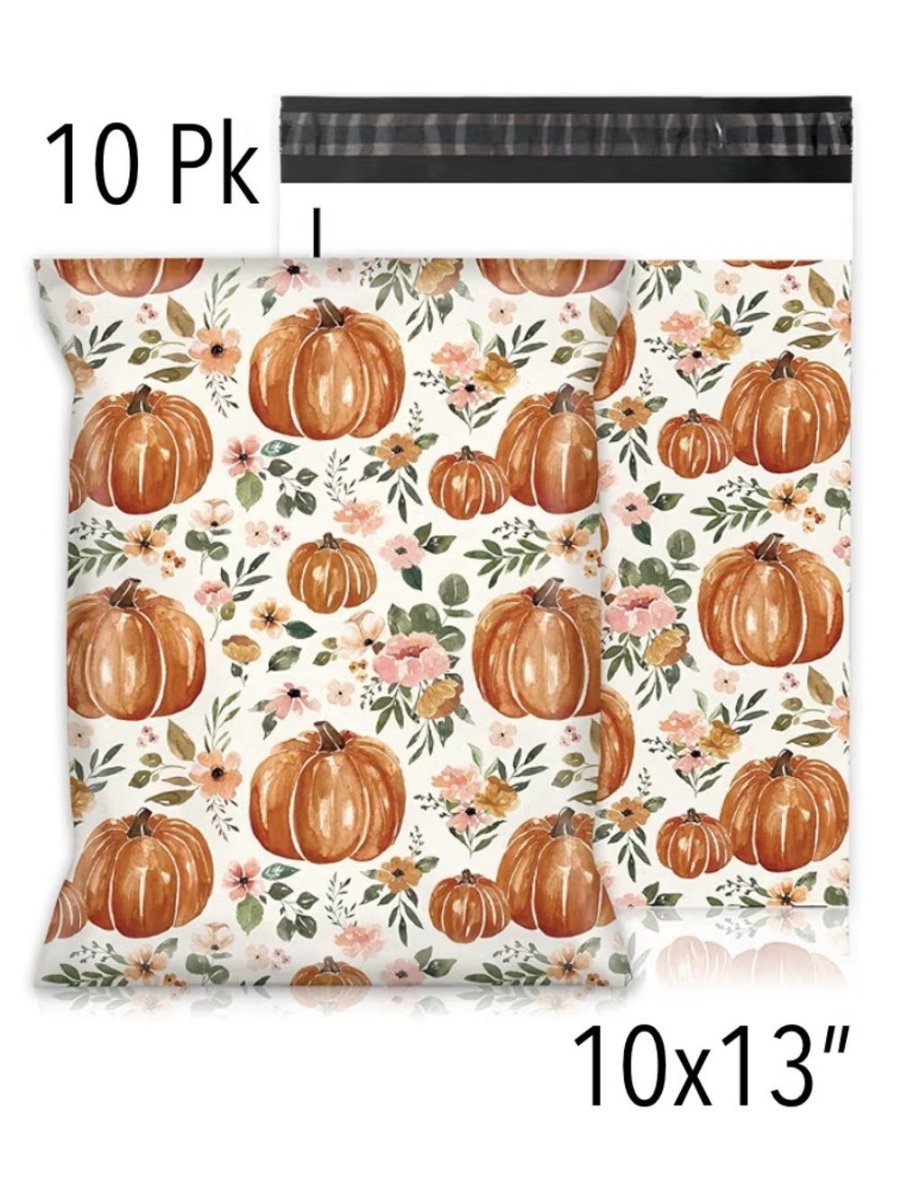 10PK 10x13 Fall Poly Mailers - Vintage Floral Autumn Pumpkins